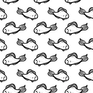 Handdrawn seamless pattern fish doodle icon. Hand drawn black sketch. Sign sy Stock Illustration