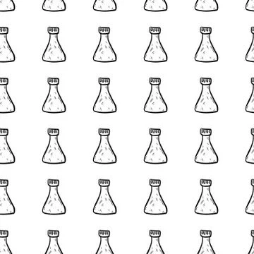 Handdrawn seamless pattern flask doodle icon. Hand drawn black sketch. Sign s 스톡 일러스트