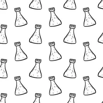 Handdrawn seamless pattern flask doodle icon. Hand drawn black sketch. Sign s Illustrazione stock