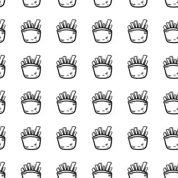 Handdrawn seamless pattern French fries doodle icon. Hand drawn black sketch. Stock Illustration