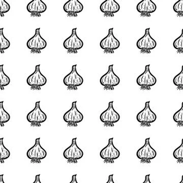 Handdrawn seamless pattern garlic doodle icon. Hand drawn black sketch. Sign  イラスト素材