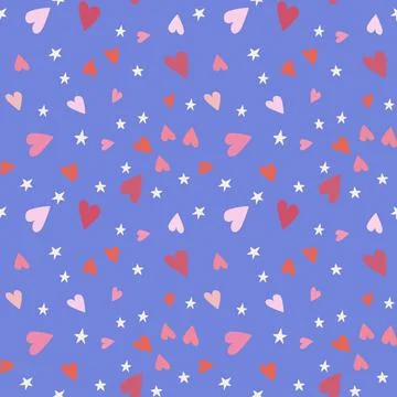 Handdrawn seamless pattern with hearts and stars. Perfect for romantic design Stock Illustration
