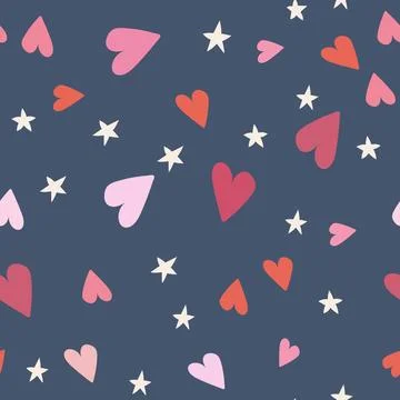 Handdrawn seamless pattern with hearts and stars. Perfect for romantic design Stock Illustration