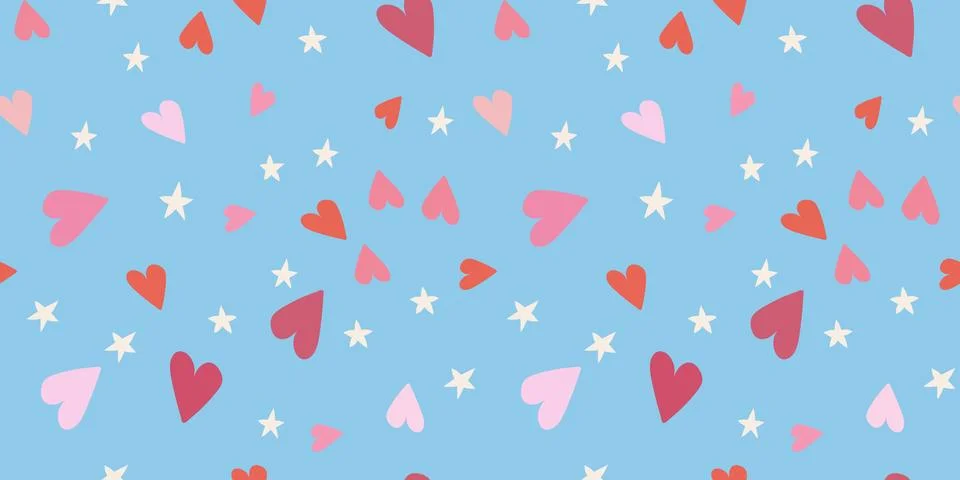 Handdrawn seamless pattern with hearts and stars. Perfect for romantic design Stock Illustration