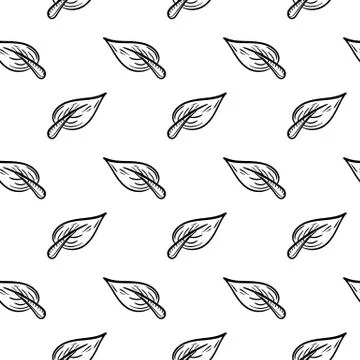 Handdrawn seamless pattern leaf doodle icon. Hand drawn black sketch. Sign sy Stock Illustration