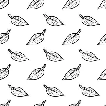 Handdrawn seamless pattern leaf doodle icon. Hand drawn black sketch. Sign sy Stock Illustration