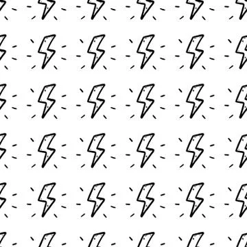 Handdrawn seamless pattern lightning doodle icon. Hand drawn black sketch. Si Stock Illustration