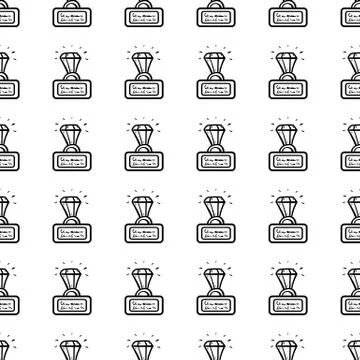 Handdrawn seamless pattern ring with a diamond doodle icon. Hand drawn black  Illustrazione stock