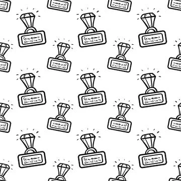 Handdrawn seamless pattern ring with a diamond doodle icon. Hand drawn black  Stock Illustration