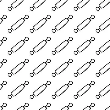 Handdrawn seamless pattern rolling pin doodle icon. Hand drawn black sketch.  イラスト素材