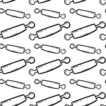 Handdrawn seamless pattern rolling pin doodle icon. Hand drawn black sketch.  イラスト素材