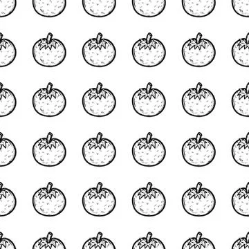 Handdrawn seamless pattern a tomato doodle icon. Hand drawn black sketch. Sig Stock Illustration