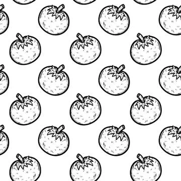 Handdrawn seamless pattern a tomato doodle icon. Hand drawn black sketch. Sig Stock Illustration