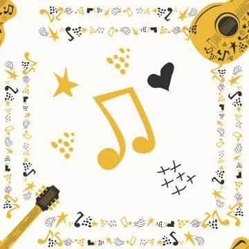 Handdrawn seamless pattern with various country music symbols - notes, guitar Illustrazione stock