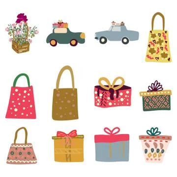 Handdrawn set of gift icons Stock Illustration