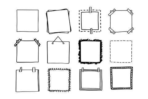 Handdrawn set of square scribbles frame. Doodle line empty frames Stock Illustration