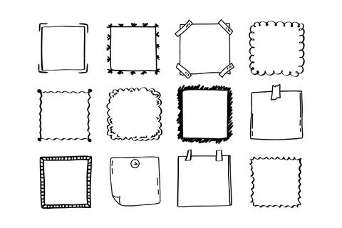 Handdrawn set of square scribbles frame. Doodle line empty frames Stock Illustration