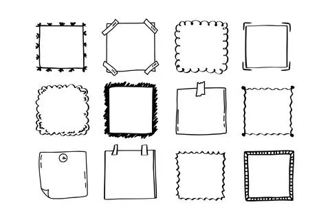 Handdrawn set of square scribbles frame. Doodle line empty frames Stock Illustration