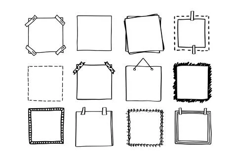 Handdrawn set of square scribbles frame. Doodle line empty frames Stock Illustration