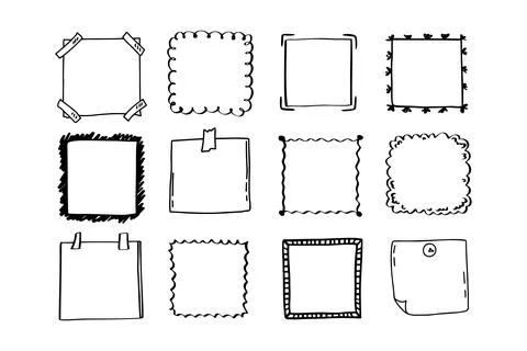 Handdrawn set of square scribbles frame. Doodle line empty frames Stock Illustration