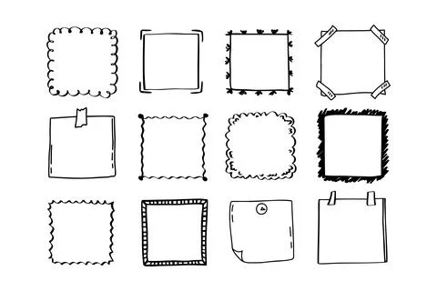 Handdrawn set of square scribbles frame. Doodle line empty frames イラスト素材
