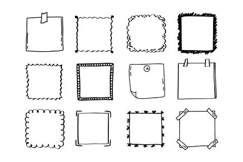 Handdrawn set of square scribbles frame. Doodle line empty frames Stock Illustration