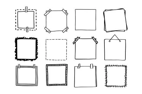 Handdrawn set of square scribbles frame. Doodle line empty frames Stock Illustration
