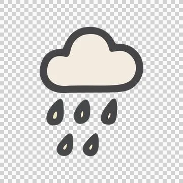 Handdrawn Sketchy Outline Cloud with Falling Raindrops Weather Symbol Icon Stock Illustration