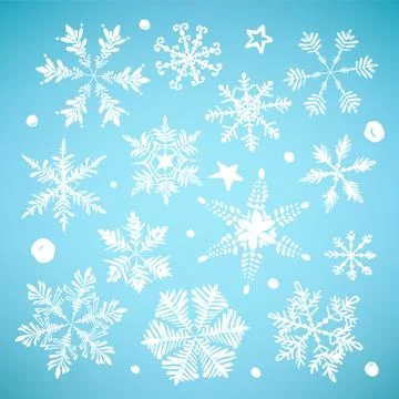 Handdrawn snowflake set isolated on background Stock Illustration