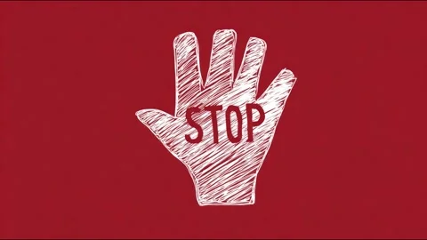Handdrawn stop sign animation on red background illustrates a warning message Stock Footage 314459450