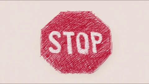 Handdrawn stop sign animation in red pencil sketch with texture Stock Footage 314459468