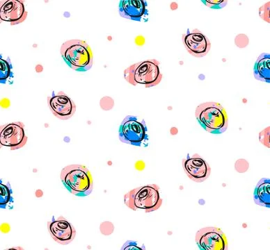 Handdrawn vector abstract graphic blueberry fresh seamless pattern with polka Stock Illustration