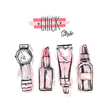 Handdrawn vector abstract textured graphic fashion chic style collection set Stock Illustration
