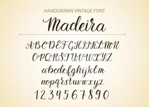 Handdrawn Vector Script font. Brush style textured calligraphy cursive typeface. Illustrazione stock