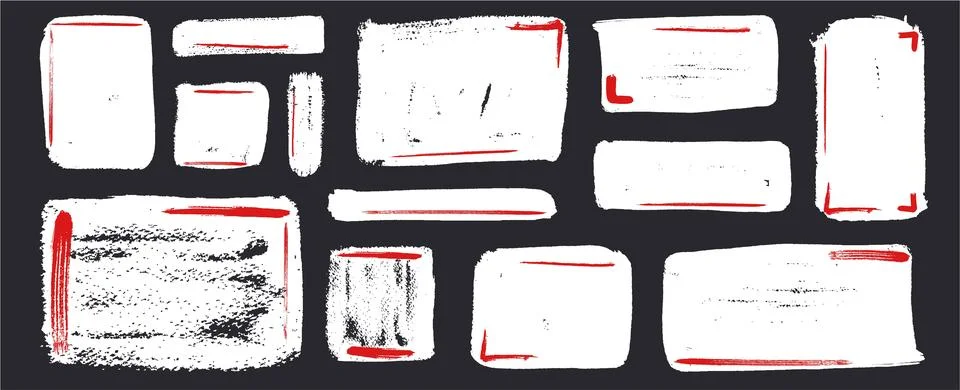 Handdrawn white irregular text box frames with doodle squiggle texture. Crayon Stock Illustration