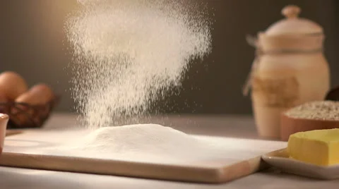 Handful of Flour on the Kitchen Table Video stock 62452881
