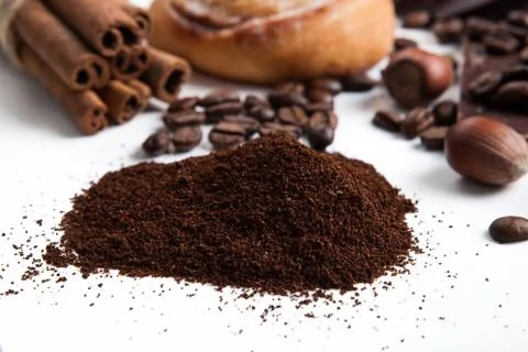 Handful of ground coffee close up Stock Photos