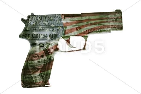 Handgun, American cash and flag composite Stock Photos