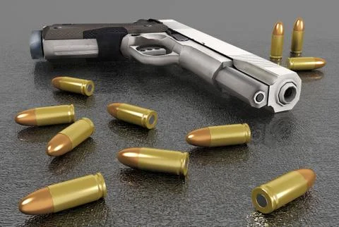 Handgun and bullets Stock Illustration