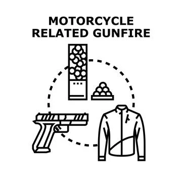 Handgun, pellets, and jacket visualizing motorcycling violence Stock Illustration