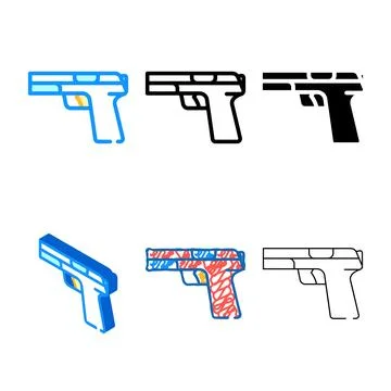 Handgun weapon color icon vector styleset Stock Illustration