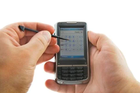 Handhedl computer in hands, isolated white Stock Photos