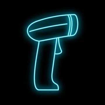 Handheld barcode scanner neon icon glowing blue Stock Illustration