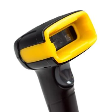 Handheld barcode scanner on white background Stock Photos