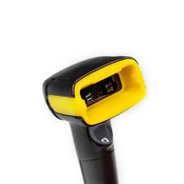 Handheld barcode scanner on white background Stock Photos