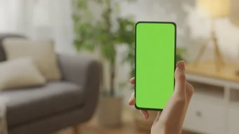 Handheld Camera: Back View of Blond Man Holding Chroma Key Green Screen Video stock 172014687