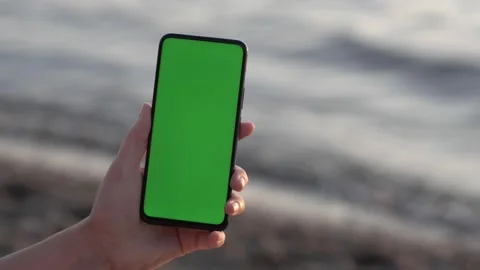 Handheld Camera: back view of brunette holding chroma key green screen Stock Footage 137603232