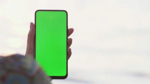 Handheld Camera: back view of brunette holding chroma key green screen Stock Footage 137683665