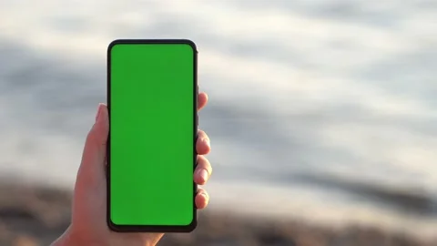Handheld Camera: back view of brunette holding chroma key green screen Stock Footage 137836752