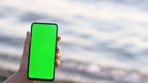 Handheld Camera: back view of brunette holding chroma key green screen Stock Footage 138131261